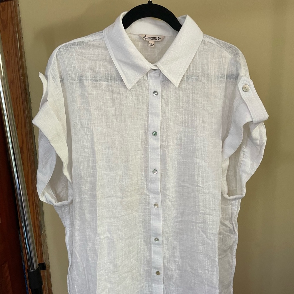 nanette nanette lepore white linen tunic shirt size large